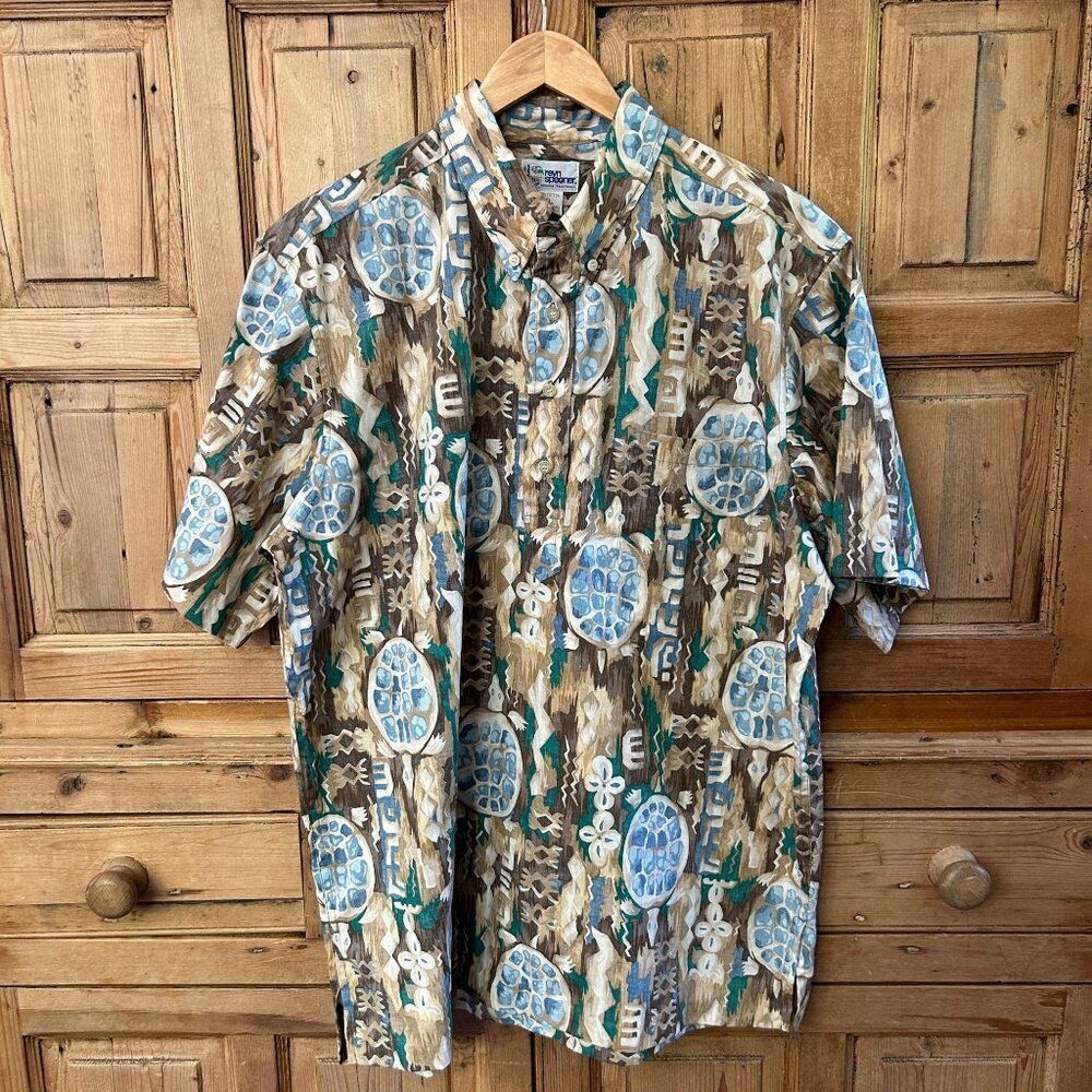 Men's Vintage Reyn Spooner Size XL 1/2 Button Up‎ Shirt Turtle Print Hawaiian
